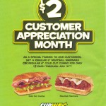 Subway $2 Customer Appreciation Month